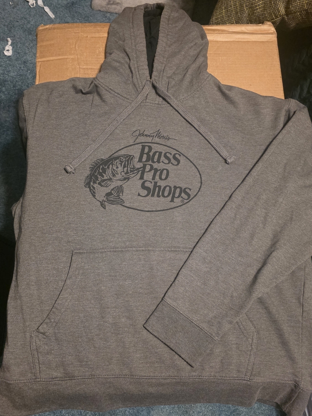 Bass Pro Shops Gray Pullover Hoodie with Logo Print